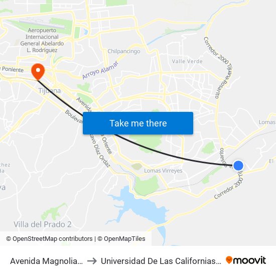 Avenida Magnolias, 26001 to Universidad De Las Californias Internacional map
