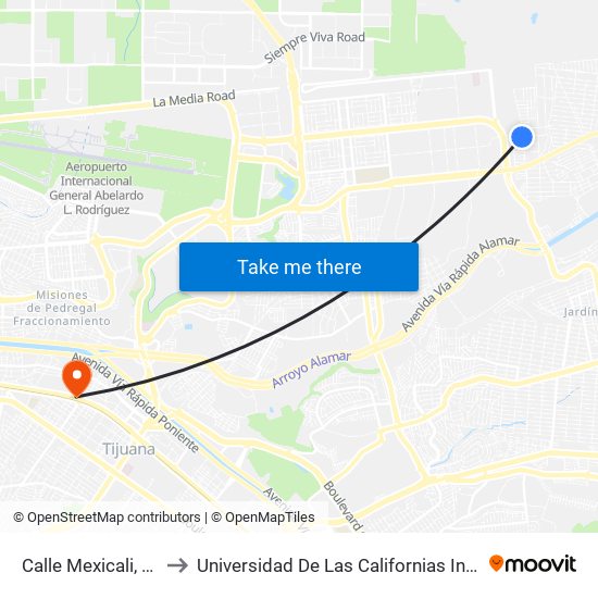 Calle Mexicali, 20385 to Universidad De Las Californias Internacional map