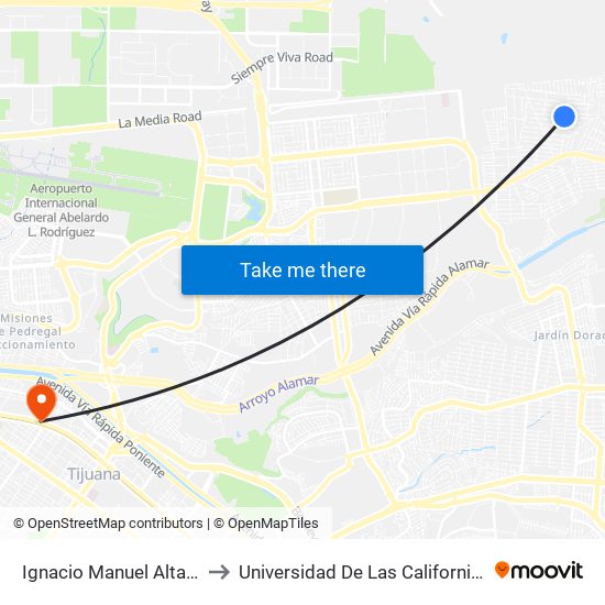 Ignacio Manuel Altamirano, 560 to Universidad De Las Californias Internacional map