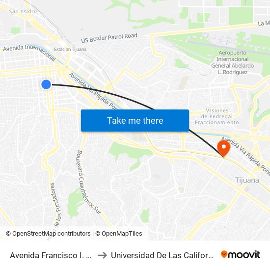Avenida Francisco I. Madero, 1271 to Universidad De Las Californias Internacional map