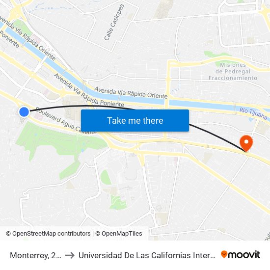 Monterrey, 2402 to Universidad De Las Californias Internacional map