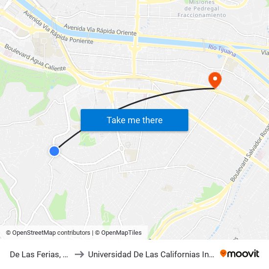 De Las Ferias, 15510 to Universidad De Las Californias Internacional map