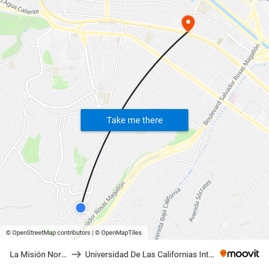 La Misión Norte, 20 to Universidad De Las Californias Internacional map