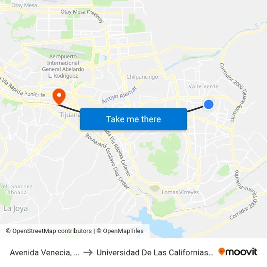 Avenida Venecia, 2717_F5 to Universidad De Las Californias Internacional map