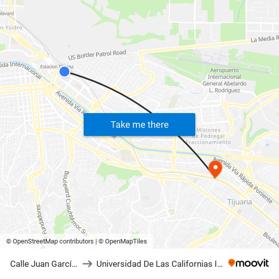 Calle Juan García, 1145 to Universidad De Las Californias Internacional map