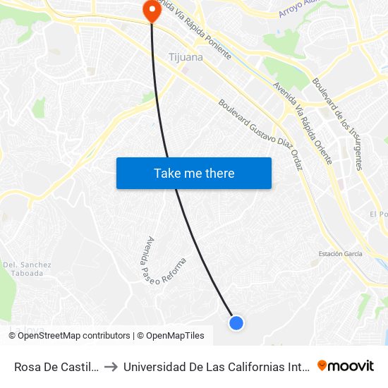 Rosa De Castilla, 18 to Universidad De Las Californias Internacional map