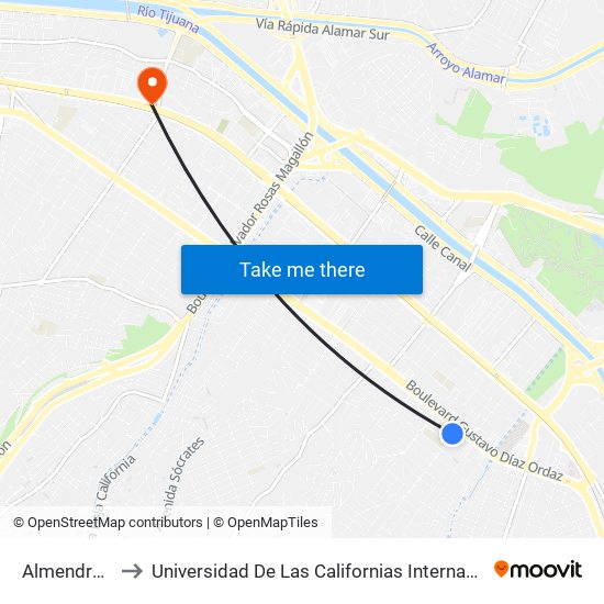 Almendra, 8 to Universidad De Las Californias Internacional map