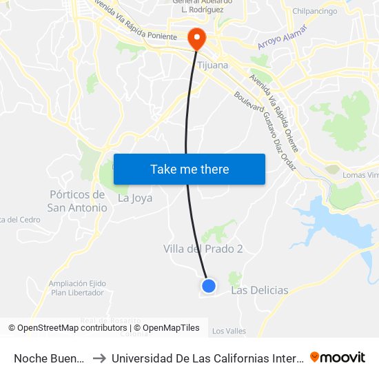 Noche Buena, 74 to Universidad De Las Californias Internacional map