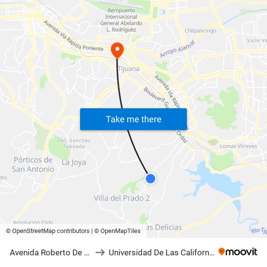 Avenida Roberto De La Madrid, 20 to Universidad De Las Californias Internacional map