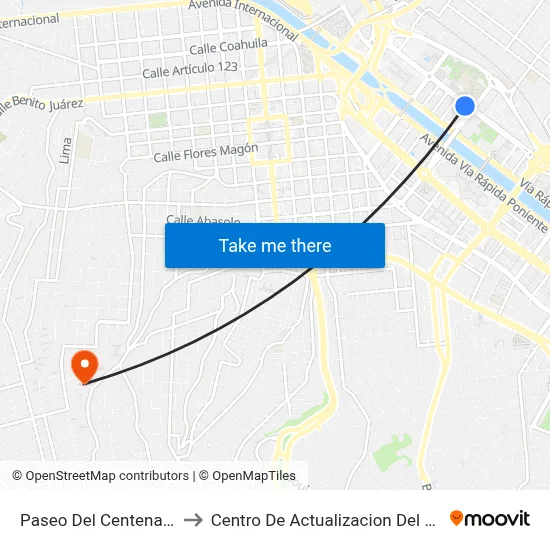 Paseo Del Centenario, 1_C to Centro De Actualizacion Del Magisterio map