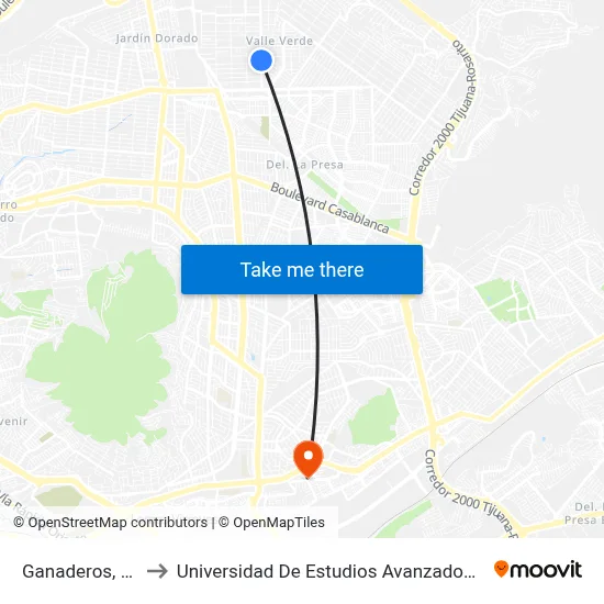 Ganaderos, 22043_3 to Universidad De Estudios Avanzados Campus El Florido map