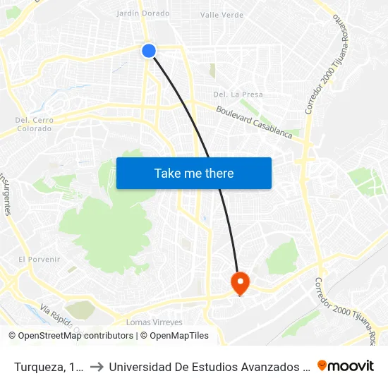 Turqueza, 19908_3 to Universidad De Estudios Avanzados Campus El Florido map