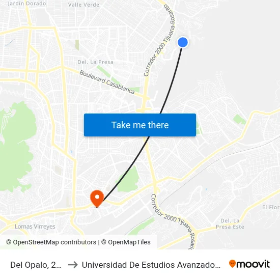 Del Opalo, 25259_79 to Universidad De Estudios Avanzados Campus El Florido map