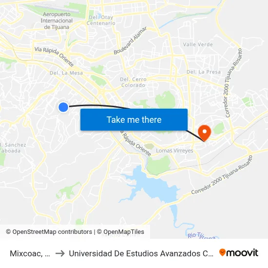 Mixcoac, 174_B to Universidad De Estudios Avanzados Campus El Florido map