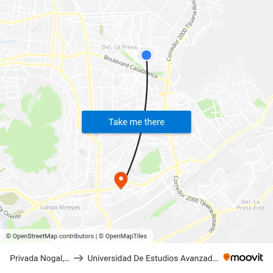 Privada Nogal, 23656_E1 to Universidad De Estudios Avanzados Campus El Florido map
