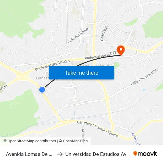 Avenida Lomas De Virreyes Sur, 11217_B to Universidad De Estudios Avanzados Campus El Florido map