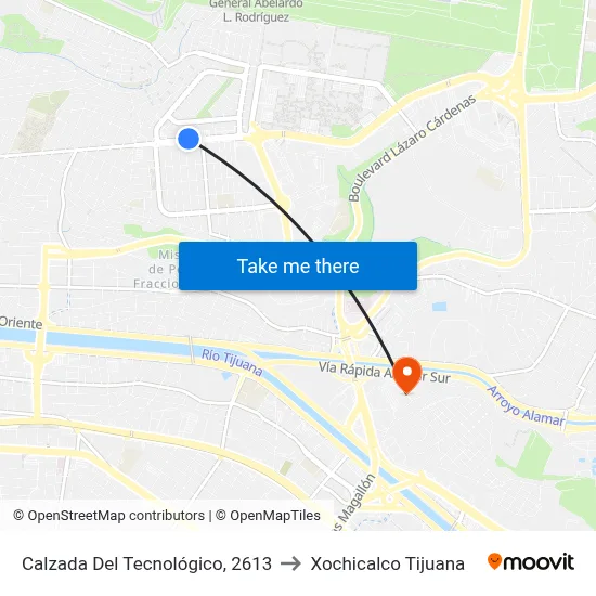 Calzada Del Tecnológico, 2613 to Xochicalco Tijuana map