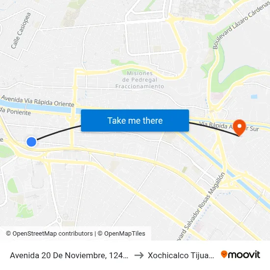 Avenida 20 De Noviembre, 12401 to Xochicalco Tijuana map