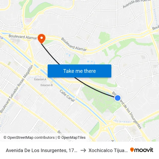 Avenida De Los Insurgentes, 17530 to Xochicalco Tijuana map