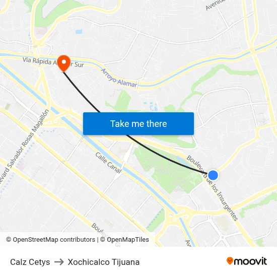 Calz Cetys to Xochicalco Tijuana map