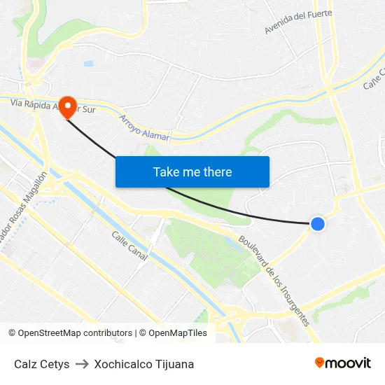 Calz Cetys to Xochicalco Tijuana map