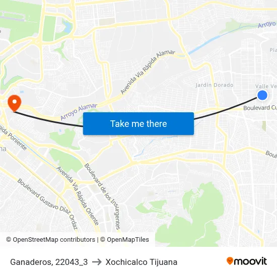 Ganaderos, 22043_3 to Xochicalco Tijuana map