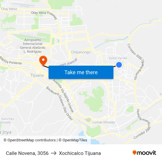Calle Novena, 3056 to Xochicalco Tijuana map
