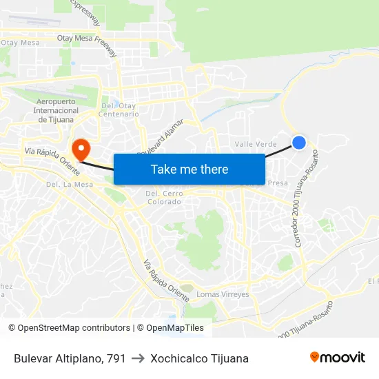 Bulevar Altiplano, 791 to Xochicalco Tijuana map