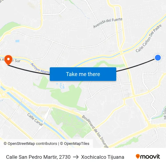 Calle San Pedro Martir, 2730 to Xochicalco Tijuana map