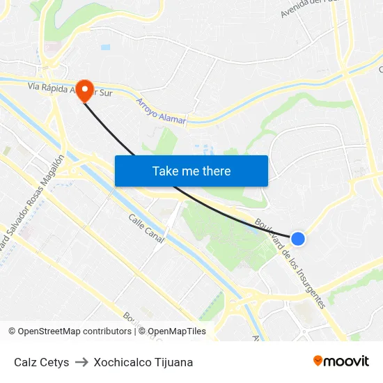 Calz Cetys to Xochicalco Tijuana map
