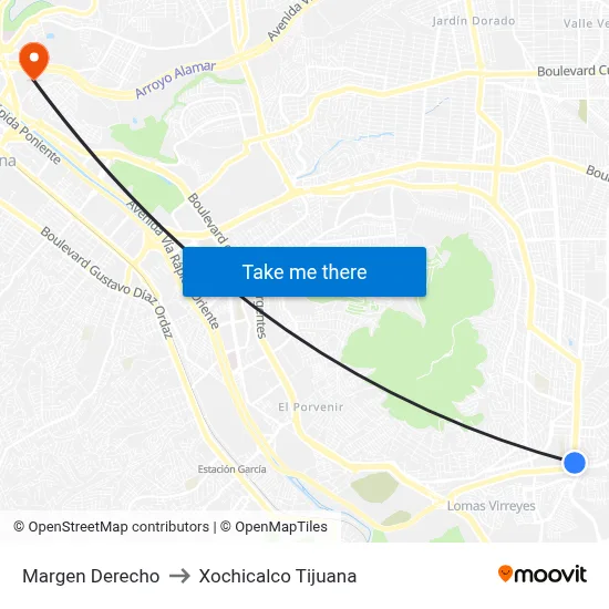 Margen Derecho to Xochicalco Tijuana map