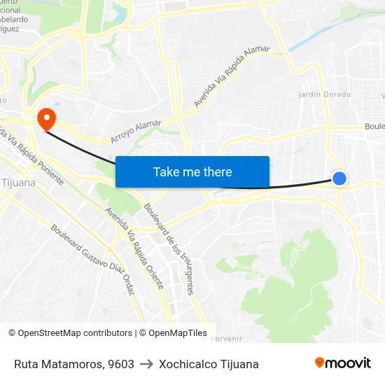 Ruta Matamoros, 9603 to Xochicalco Tijuana map