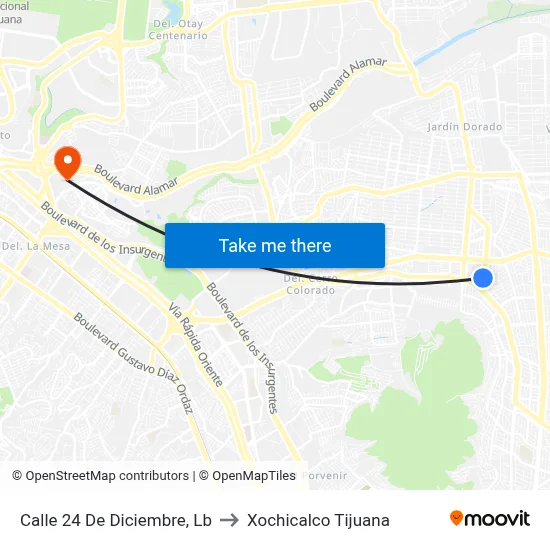 Calle 24 De Diciembre, Lb to Xochicalco Tijuana map