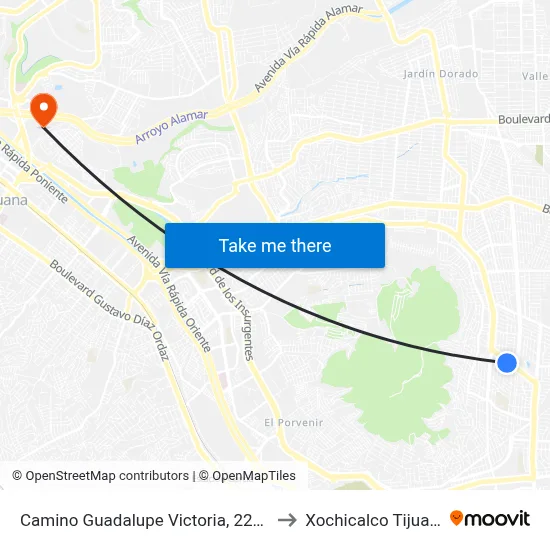 Camino Guadalupe Victoria, 22302 to Xochicalco Tijuana map
