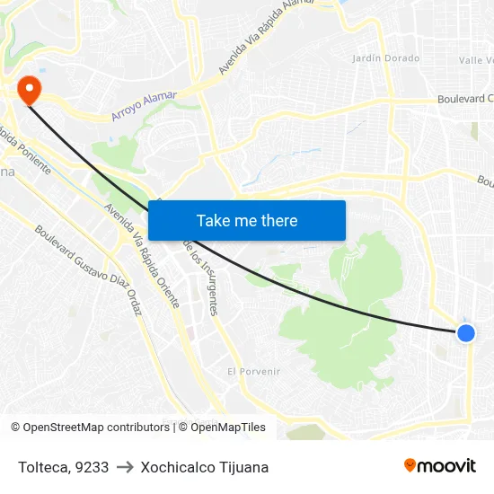 Tolteca, 9233 to Xochicalco Tijuana map