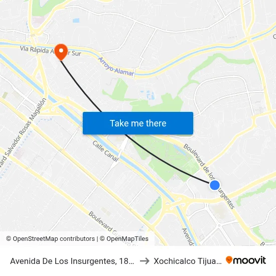 Avenida De Los Insurgentes, 18051 to Xochicalco Tijuana map