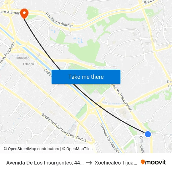 Avenida De Los Insurgentes, 4404 to Xochicalco Tijuana map