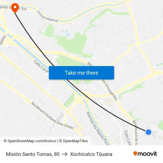 Misión Santo Tomas, 80 to Xochicalco Tijuana map