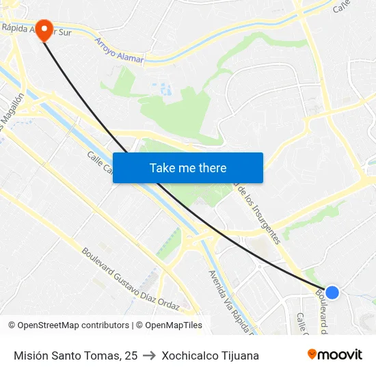 Misión Santo Tomas, 25 to Xochicalco Tijuana map