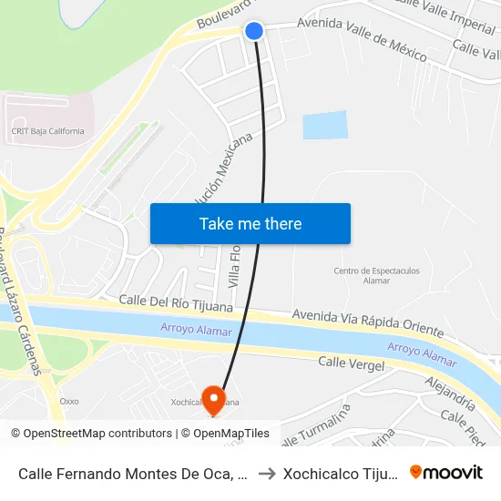 Calle Fernando Montes De Oca, 3415 to Xochicalco Tijuana map