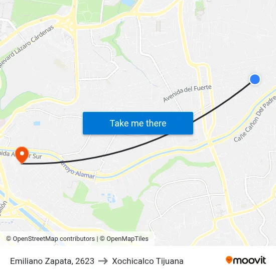 Emiliano Zapata, 2623 to Xochicalco Tijuana map