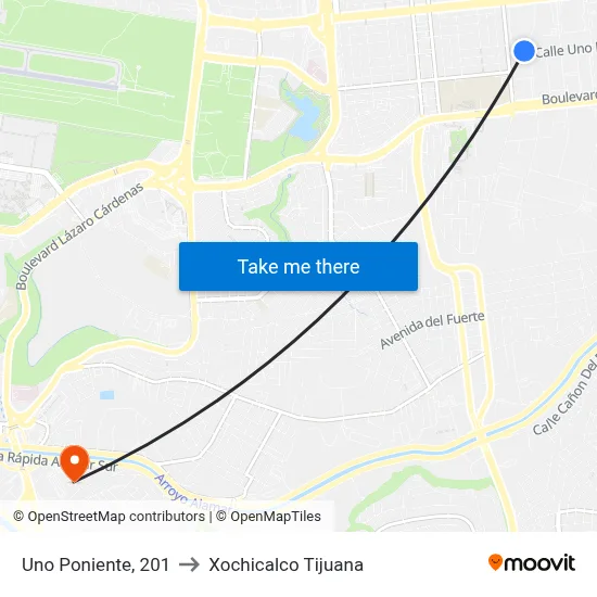 Uno Poniente, 201 to Xochicalco Tijuana map