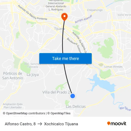 Alfonso Castro, 8 to Xochicalco Tijuana map