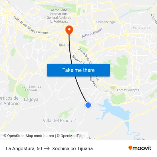 La Angostura, 60 to Xochicalco Tijuana map