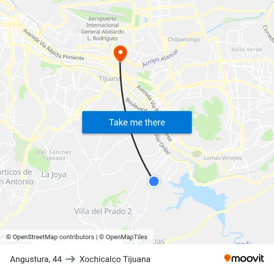 Angustura, 44 to Xochicalco Tijuana map