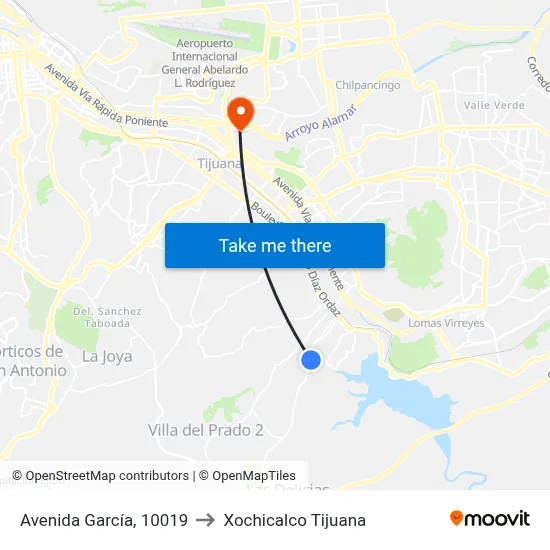 Avenida García, 10019 to Xochicalco Tijuana map