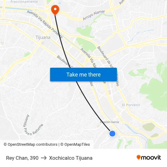 Rey Chan, 390 to Xochicalco Tijuana map