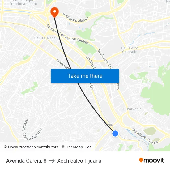 Avenida García, 8 to Xochicalco Tijuana map