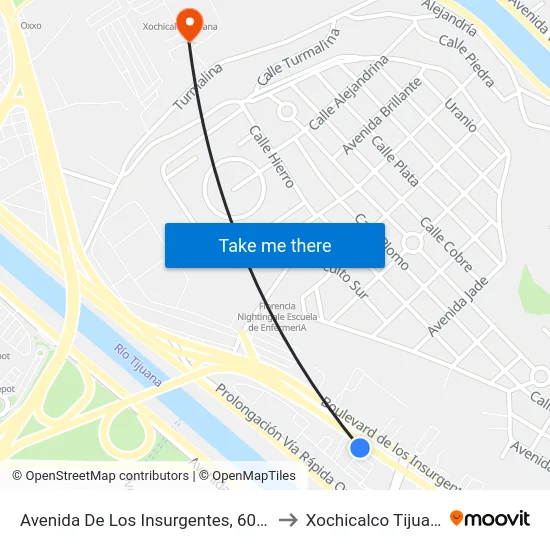 Avenida De Los Insurgentes, 603_1 to Xochicalco Tijuana map
