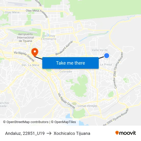 Andaluz, 22851_U19 to Xochicalco Tijuana map